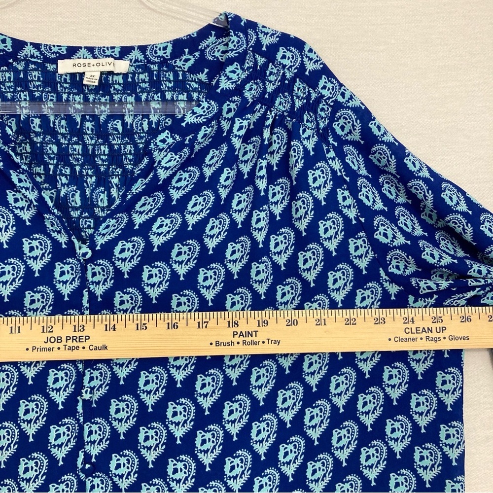 Rose & Olive Blue Floral Boho Print Smocked Back Soft Lightweight Blouse‎ 2X - Picture 5 of 10